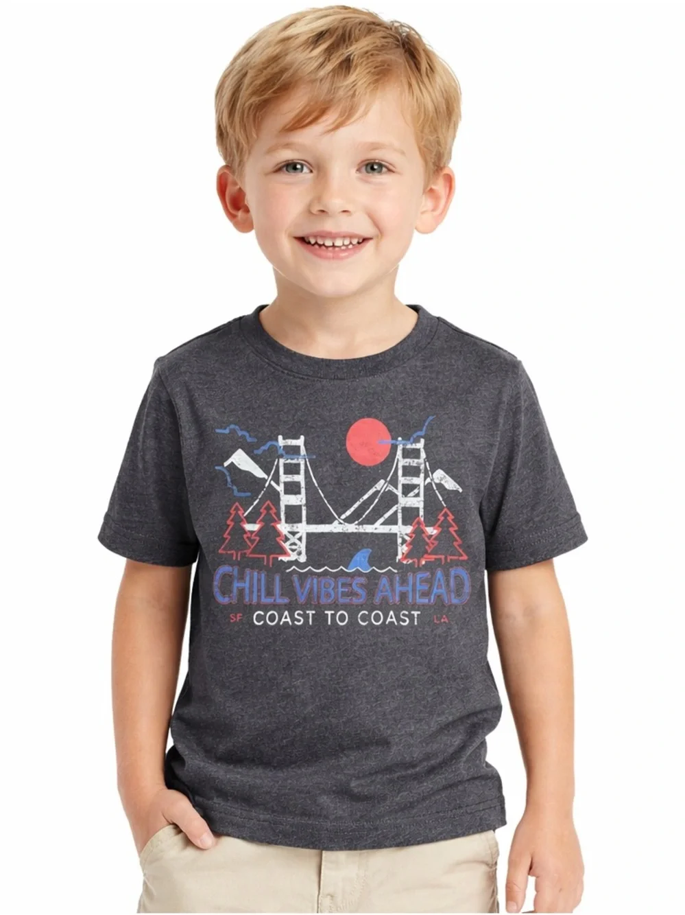 Old‎ Navy Boys Graphic Tee XS 5 Gray Chill Vibes California Shirt